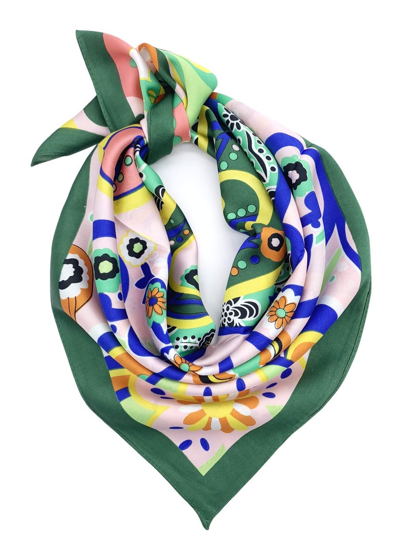 YOUR SMILE Silk Feeling Like Scarf Womenâ€™s Fashion Pattern Large Square Satin Headscarf Headdress 24''x24'',Colorful Flower - Image 3